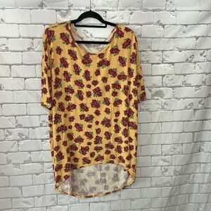 LuLaRoe Mustard Top with Burgundy Floral Pattern Size Medium